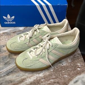 Adidas Mint Suede Trainers with Cream Stripes